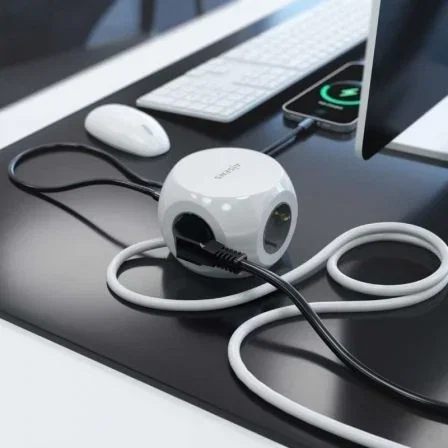 Aisens Regleta de Sobremesa Multifunción ASPS-2A2C04-W con 3 Tomas y 4 USB, Blanco